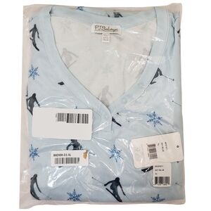 PJ Salvage Pajama Set Women Sky Blue Ski Print NWT